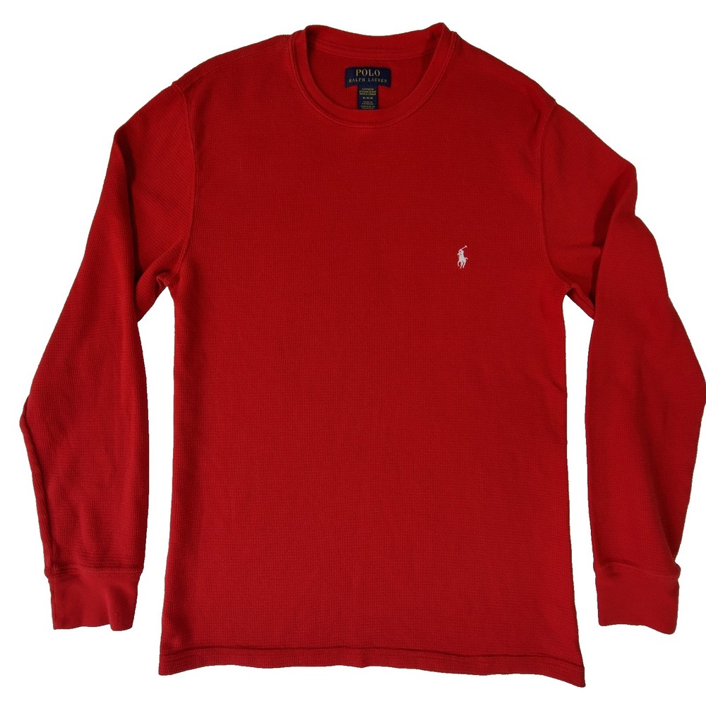 Polo Ralph Lauren Thermal Long Sleeve Shirt Mens M Red Waffle Knit